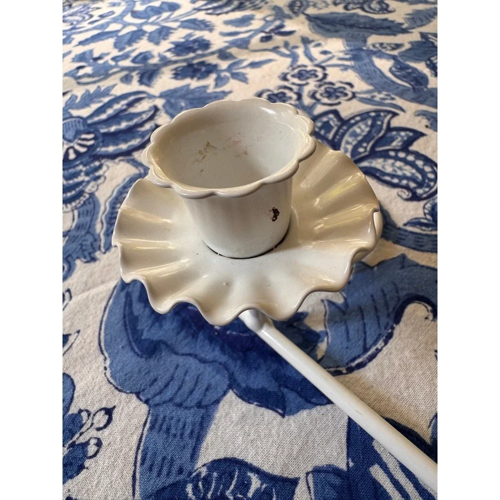 Vintage White Wrought Iron 5 Cup Scalloped Candle Holder Centerpiece Shabby Chic